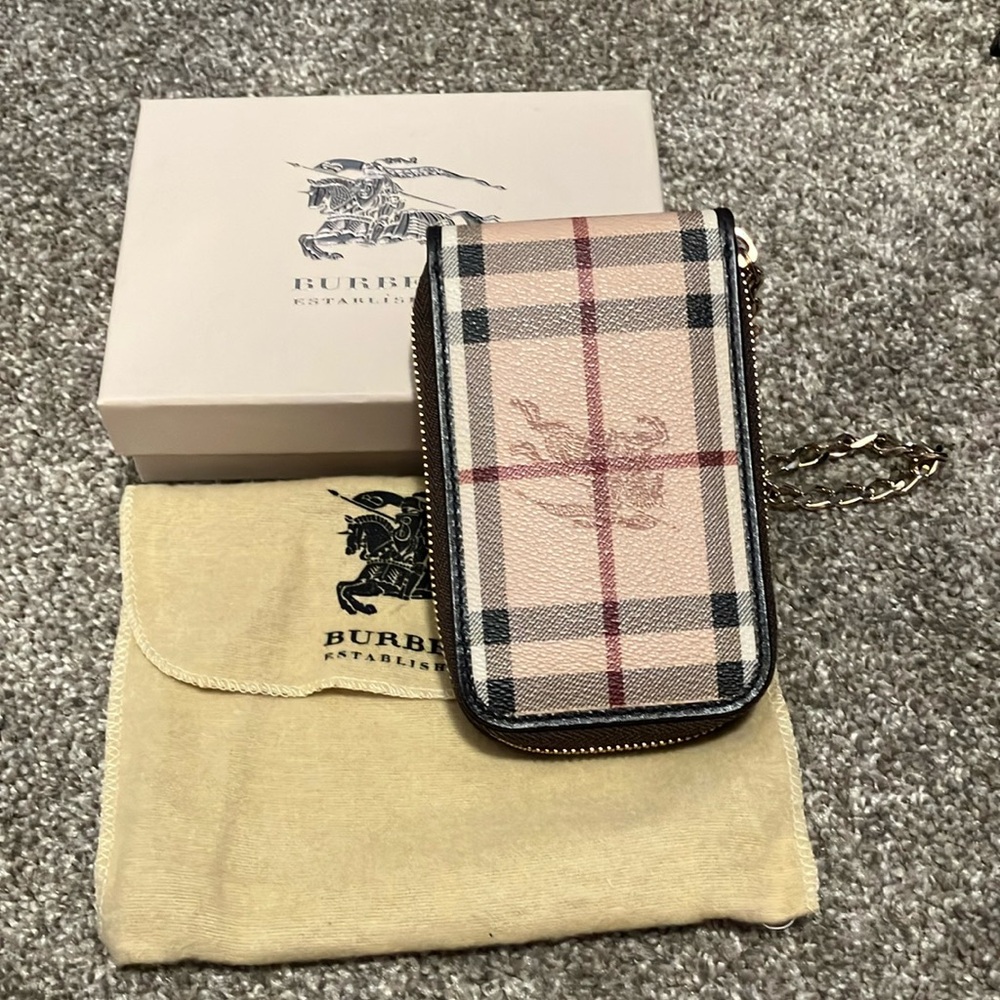 Burberry Beige and Black Check Key & Card Holder